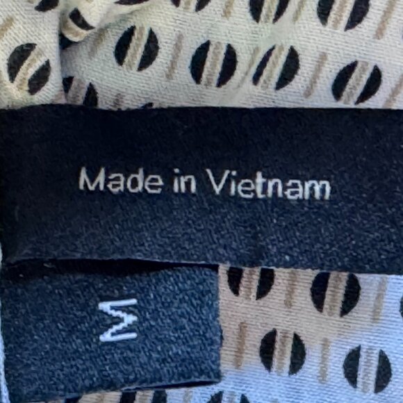 Theory Men's Luxury Button Front Shirt Short Sleeve White Blue Birdseye Print M - Picture 7 of 9